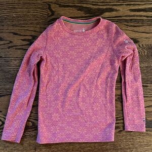 Smartwool Kids Long Sleeve Shirt in Pink and Orange Pattern
